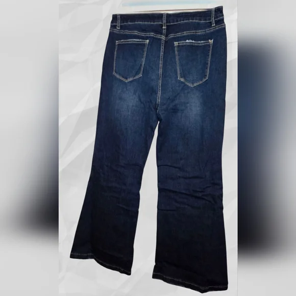 Dark Wash Flare Distressed Jeans, NWT - Picture 2 of 6